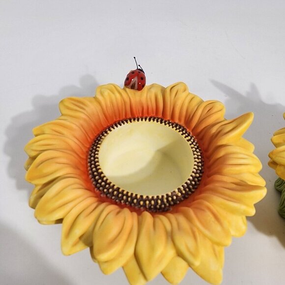 Sunflower Shaped Ceramic Candle Holders With Ladybug Butterfly Accents Partylite - Picture 5 of 11